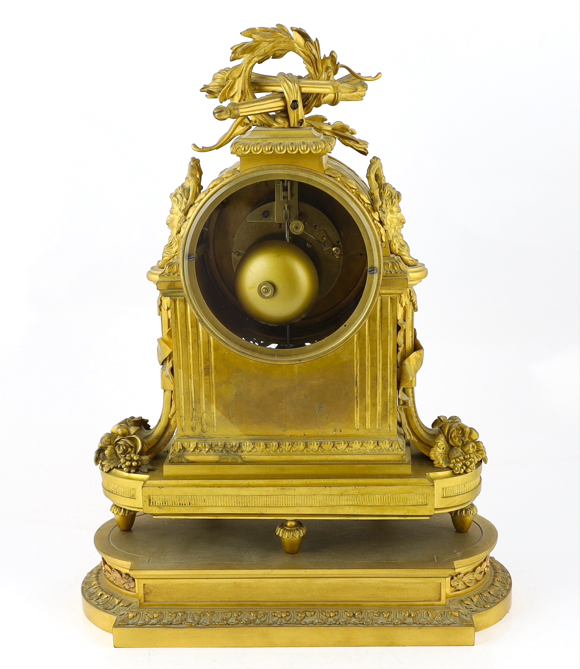 A 19th century French Louis XVI style ormolu mantel clock, 36cm wide, 19cm deep, 48cm high